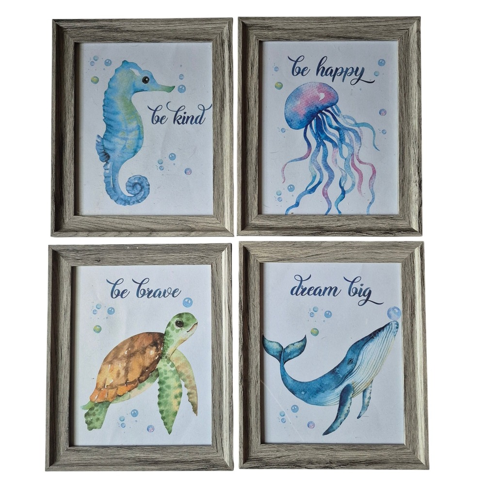 Ocean Nursery Framed Wall Art Set Coastal Sea Animal Decor Beach House Nursery